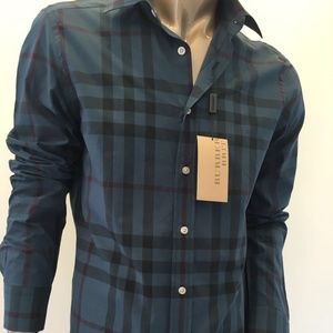 BURBERRY LONDON MEN`S SHIRT LUPIN BLUE NWT CASUAL